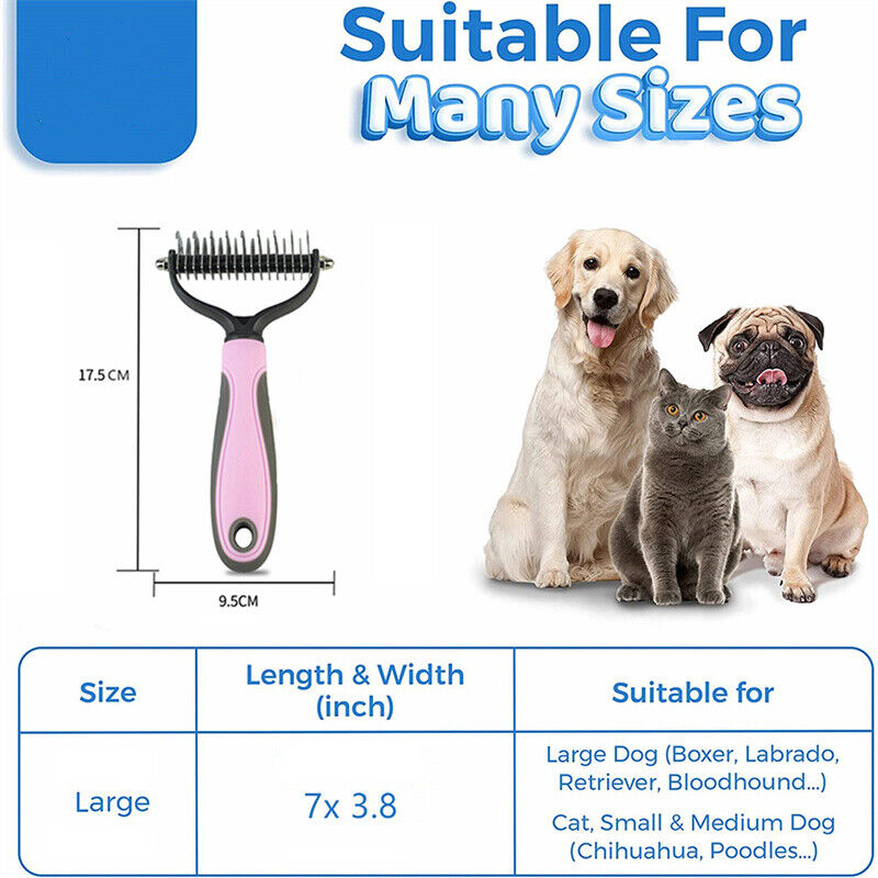 Size chart: head 17.5 by 9.5 cm, suitable for large dogs and for cats and small to medium dogs.