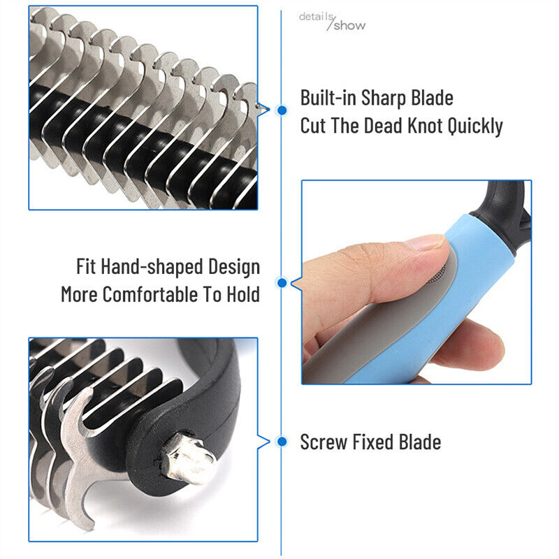 Construction detail: screw-fixed stainless steel blades and the contoured grip.