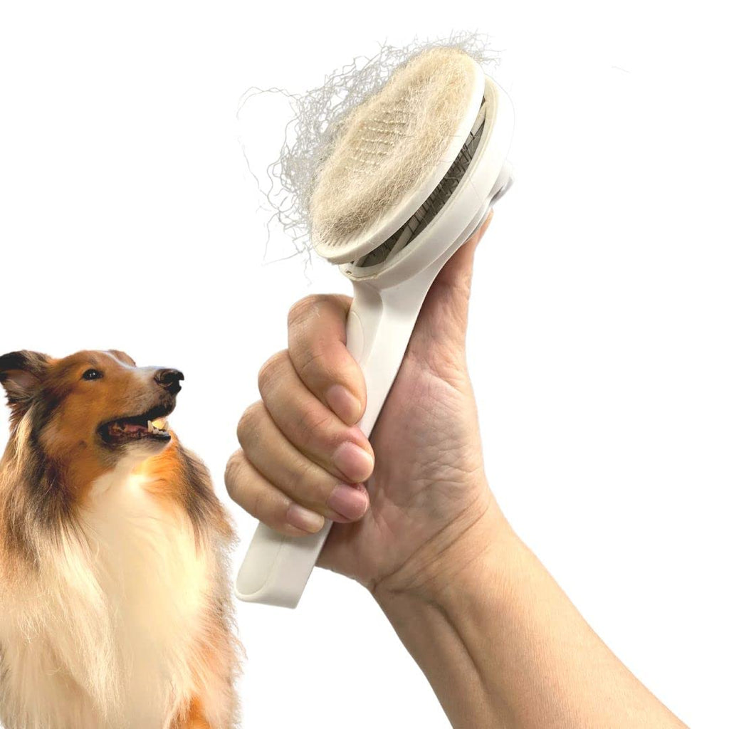 Self-cleaning slicker brush detail